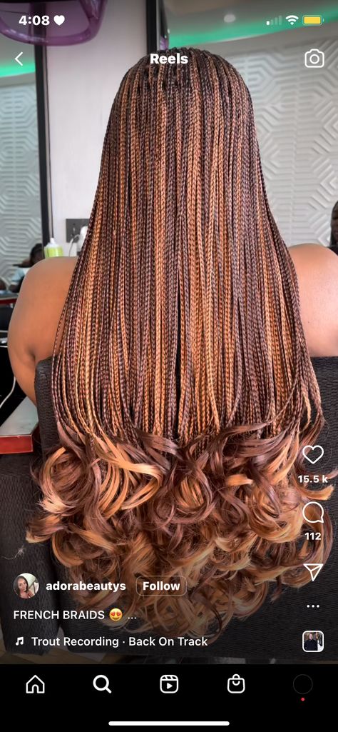 French Braid Curled Hairstyles, Box Braid With French Curls, Thati Deby Braids, French Curls Braids Two Colors, Hair Inspo Color Braids, Hair Color Ideas For Black Women Braids, Knotless Box Braids Hairstyles Ideas Color, Refresh Cornrow Braids, Knotless Box Braids With French Curls