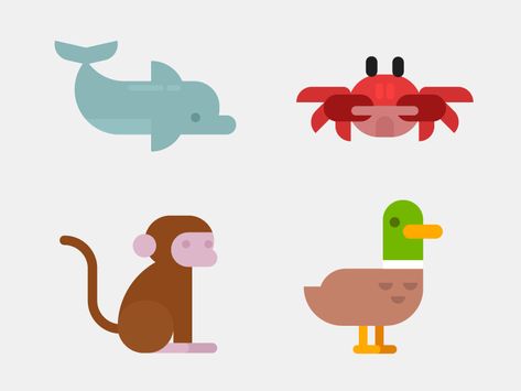 Flat Animal Illustration, Simple Animal Design, Simple Animals, Graphic Animals, Simple Animal Illustration, Dolphin Illustration, Illustrator Shapes, Animal Design Illustration, Animal Icon