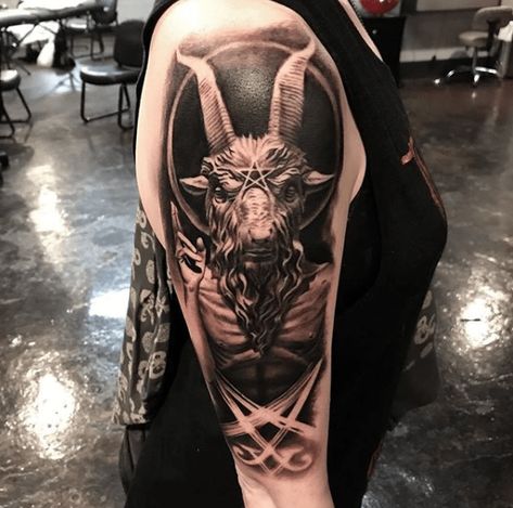 baphomet meaning Satanic Tattoo Design, Baphomet Tattoo, Satanic Tattoos, Full Chest Tattoos, Tattoo Removal Cost, Backpiece Tattoo, Skull Sleeve Tattoos, Evil Tattoos, Devil Tattoo