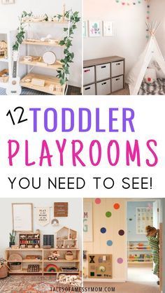 12 playroom ideas for toddlers. Toddler playrooms with tons of DIY ideas, Montessori inspiration, at home indoor playgrounds, small spaces. On a budget playroom ideas for 2 year olds and for kids. #toddlerplayrooms #playroomideas #playroom Toddler Play Rooms, Playroom Ideas For Toddlers, Toddler Playroom Ideas, Ikea Montessori, Small Playroom, Diy Playroom, Baby Playroom, Montessori Playroom, Basement Playroom