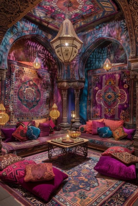 Peaceful Room Ideas, Bohemian Den, Arabian Interior Design, Arabian Bedroom, Meditation Room Inspiration, Healing Room Ideas, Meditation Room Ideas, Meditation Room Design, Arabic Living Room