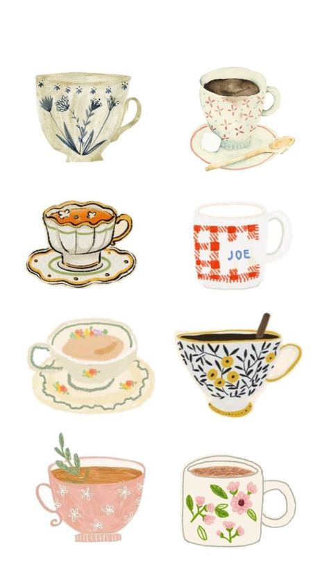 Cups Illustration, Tea Cup Drawing, We Heart It Wallpaper, Digital Bullet Journal, Diy Journal Books, Stickers Kawaii, Bullet Journal Doodles, Journal Doodles, Classical Art