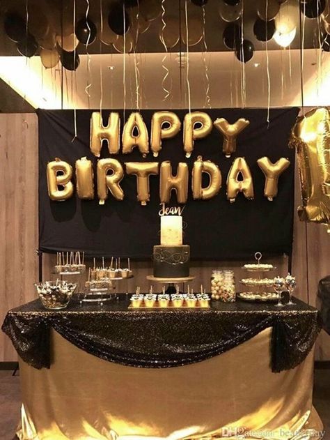 Sequin Wedding Cake, Black And Gold Birthday, Birthday Party Decorations For Adults, Sweet 16 Themes, Birthday Decorations For Men, Sweet 17, 50th Birthday Party Decorations, 50th Birthday Decorations, Gold Birthday Party