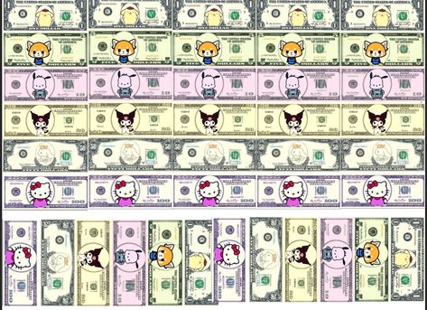 Cute Fake Money Printable, Fake Money Printable Aesthetic, Cinnamoroll Money Printable, Kuromi Money Printable, Sanrio Money Printable, Hello Kitty Money Printable, Cinnamoroll Money, Nails Holding Money, Kuromi Money