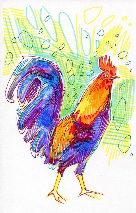 Gwenn Seemel, Rooster Drawing, Stylo Art, Rooster Illustration, Kunst Inspo, Art Du Croquis, Výtvarné Reference, Art Mignon, Sharpie Art