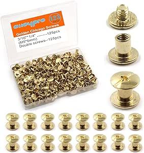 Chicago Screws Assorted Kit Golden Leather Rivets Screw Rivets Slotted Phillip Head Book Binding Posts Nail Rivet Chicago Bolts for DIY Leather Craft Bookbinding (Goldene 3/16"x1/4"-125 Sets) Chicago Screws, Leather Rivets, Leather Diy Crafts, Baby Art, Fashion Toys, Book Binding, Leather Diy, Amazon Art, Scrapbook Crafts