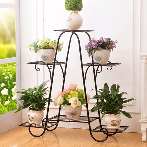 Metal Plant Shelf, Tiered Plant Stand Indoor, Metal Flower Pots, Shelf Stand, Pot Design, Plant Stands Outdoor, Indoor Flower Pots, Plant Pot Holders, Wooden Plant Stands