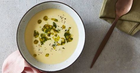 Ready in minutes, this velvety soup from chef Günter Seeger comes with a dollop of bright relish made with cilantro, jalapeño and yet more sweet summer corn. Lipton Onion Soup Recipes, Summer Corn Soup, Vichyssoise Recipe, French Dinner Parties, Cilantro Corn, French Soup, French Dessert Recipes, Corn Relish, Onion Soup Recipes