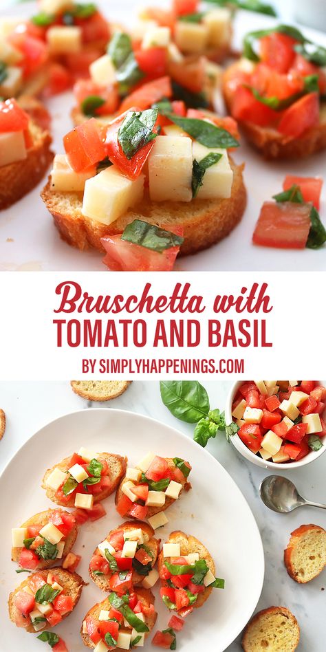 Bruschetta with fresh basil, juicy diced tomato, creamy mozzarella, and drizzles of olive oil on garlic-rubbed crusty Italian bread are all you need for this tasty appetizer. Bruschetta Recipe With Mozzarella, Bruschetta Recipe Mozzarella, Recipe With Mozzarella, Mozzarella Bruschetta, Crusty Italian Bread, Tomato And Mozzarella, Mozzarella Tomato, Vegetable Kabobs, July Recipes