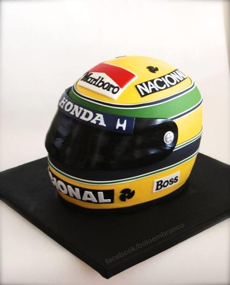 Ayrton Senna's helmet replica Motor Bike Cake, Helmet Cake, Ayrton Senna Helmet, Tire Cake, Bike Cake, Motorcycle Cake, Custom Bikes Cafe Racers, Bike Cakes, Replica Cars