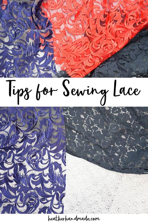 Learn all about how to sew lace to make beautiful handmade clothing. These sewing tips work for sewing and altering lace dresses. Lace is such a beautiful fabric, and there are so many beautiful lace fabrics to buy and sew. When I work with lace, I usually make a dress or a top. Sometimes I alter lace dresses for me or clients. Lace is such a delicate fabric that you need some tips and tricks to be able to sew and work with it. I’ve gathered all the information to make lace easier to sew. Sewing Lace Fabric, How To Sew Delicate Fabric, How To Sew Lace Fabric, Sew Lace Dress, Sewing With Lace Fabric, Lace Skirt Sewing Pattern, Dress Lining Fabric, Sew Lace Top, Lace Top Sewing Pattern