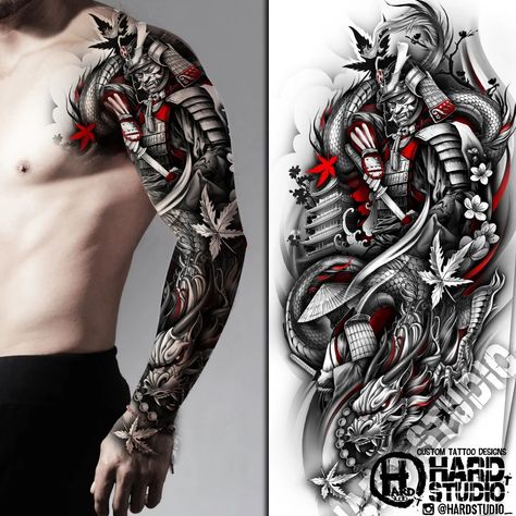 #sleeve #dragon #hardstudio #tatto design #nice tattoo #japanese #nature #JapaneseStyle #DragonTattoo #Pagoda #Geisha #Samurai #CherryBlossom #TattooDesign #InkMagic Japanese Oni Tattoo Sleeve, Cool Arm Sleeve Tattoo For Men, Japanese Style Tattoo Design, Japan Tatoos Design, Japananese Tattoo, Samurai With Dragon Tattoo, Japanese Samurai Tattoo Sleeve For Men, Samurai Cherry Blossom Tattoo, Traditional Japanese Dragon Tattoo Designs