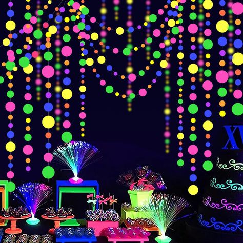 Glow Classroom Theme, Neon 21st Birthday Party, Glow Party Centerpieces, Neon Garland, Rave Theme Party, Rave Theme, Black Light Party, Glow Party Decorations, Glow Dance