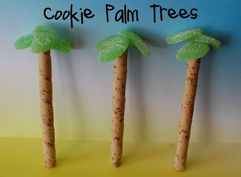 Palm tree - make for friend next time she goes to the all inclusive stay at the hospital. I know it will cheer her up! Fruit Party Ideas Kids, Pirouette Cookies, Decorative Desserts, Palm Tree Crafts, Luau Birthday Party, Beach Cakes, Hawaiian Birthday, Edible Crafts, Buy Cookies