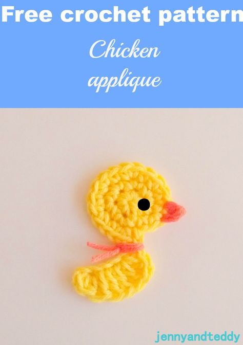 chicken or duck crochet applique free pattern Duck Applique Pattern, Applique For Beginners, Chicken Applique, Duck Applique, Duck Crochet, Crochet Duck, Yarn Project, Crochet Applique Patterns Free, Applique Tutorial