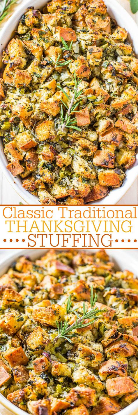 Classic Traditional Thanksgiving Stuffing - Nothing frilly or trendy. Classic, amazing, easy, homemade stuffing that everyone loves!! Simple ingredients with stellar results! It'll be your new go-to recipe!! Homemade Stuffing, Stuffing Recipes For Thanksgiving, Sausage Stuffing, Sage Sausage, Traditional Thanksgiving, Thanksgiving Stuffing, Thanksgiving Dishes, Thanksgiving Traditions, Stuffing Recipes