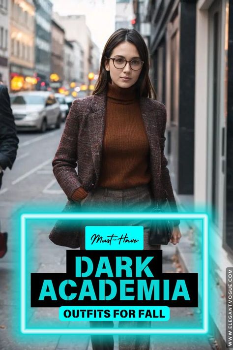 Dark Academia Autumn Outfit Ideas Vintage Academia Outfit, Dark Autumn Outfits, Academic Fashion, Dark Academia Autumn, Dark Academia Fall, Intellectual Style, Vintage Blazers, Vintage Academia, Dark Academic