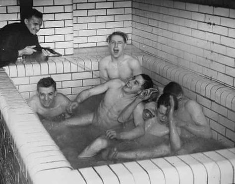 Memory Lane: communal football baths from days gone by – in pictures | Football | The Guardian Communal Bath, Night Training, Bath Pictures, Bobby Charlton, Historical Artwork, A Discovery Of Witches, Sheffield United, Leeds United, Retro Photo