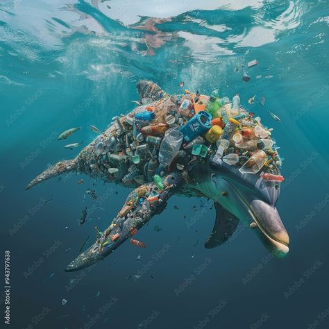 Download Dolphin swimming underwater surrounded by plastic waste in a polluted ocean environment. World Ocean Day. World Whale and Dolphin Day Stock Photo and explore similar images at Adobe Stock. Underwater Pollution, Polluted Ocean, Ocean Environment, Dolphin Swimming, World Ocean Day, Swimming Underwater, Ocean Pollution, Save Our Earth, Ocean Day