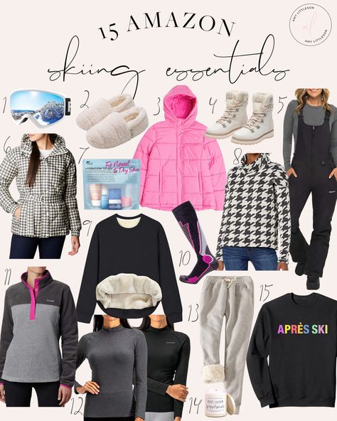 Some of my favorite ski appropriate apparel... & everything is from Amazon of course! Ski Layers For Women, Ski Essentials Woman, Ski Apparel Women, Ski Trip Outfits For Women, Ski Lodge Outfit, Ski Essentials, Ski Layers, Womens Ski Outfits, Ski Outfit For Women