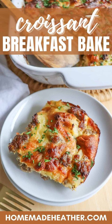 Discover a fun twist on breakfast with this sausage & croissant breakfast casserole—mix croissants, sausage and eggs for brunch perfection! Egg And Croissant Brunch Bake, Croissant Breakfast Pie, Sausage Croissant, Eggs For Brunch, Eggs Dishes, Dutch Oven Breakfast, Croissant Breakfast Casserole, Sausage And Eggs, Breakfast Casserole Recipe