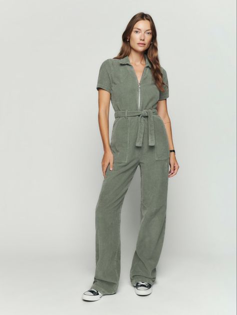 Fall Overalls, Fancy Jumpsuit, Corduroy Jumpsuit, Chunky Loafer, Sustainable Denim, Short Sleeve Jumpsuit, Silk Jumpsuit, Tie Shorts, Green Jumpsuit