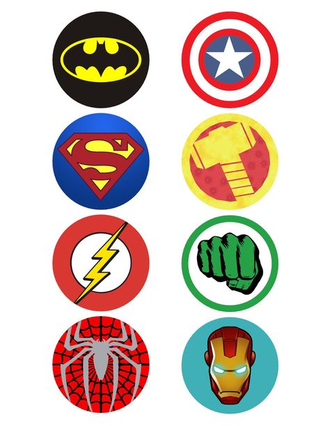 Superhero Logo Design, Superheroes Logo, Avengers Cupcakes Toppers, Superhero Party Printables, Avenger Cupcakes, Superhero Printables, Superhero Cupcake Toppers, Drawing Birthday, Superhero Clipart