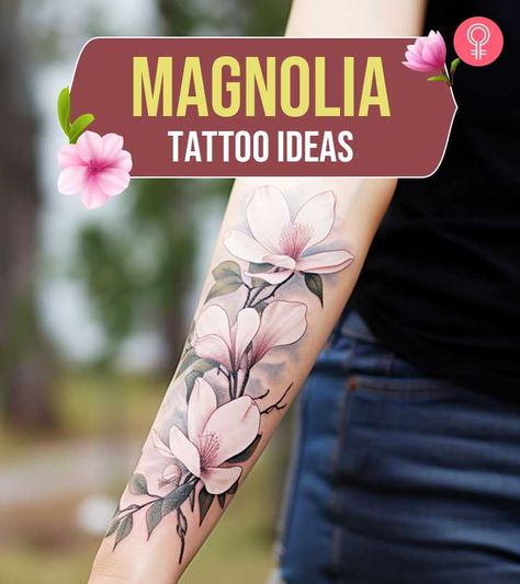 A properly executed magnolia tattoo design is bound to charm anyone! Click here to learn what it represents and check out design ideas. Magnolia Tattoo Design, Magnolia Tattoos, Flower Shoulder Tattoo, Magnolia Tattoo, Tattoos Meaning, Army Tattoos, Pretty Hand Tattoos, Face Care Tips, Tattoo Meaning