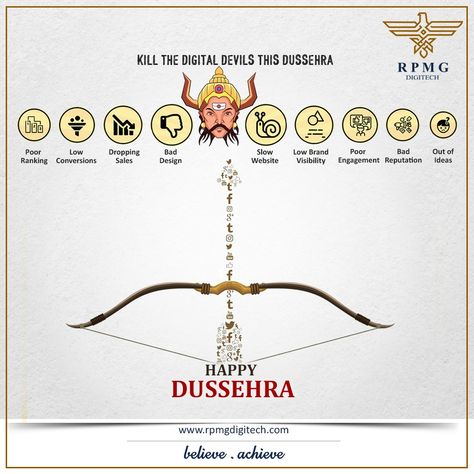 Choosing the right digital marketer is like choosing Rama's baan, it puts the evil out and keeps the goodness alive. We wish you all a Happy Dussehra!  #HappyDussehra #KillTheEvil #DigitalMarketing #RPMGDigitech Dussehra Creative Ads, Dushera Wishes, Logo Design Infographic, Happy Dussehra Wishes, Education Banner, Good Over Evil, Education Poster Design, Navratri Festival, Real Estate Marketing Design