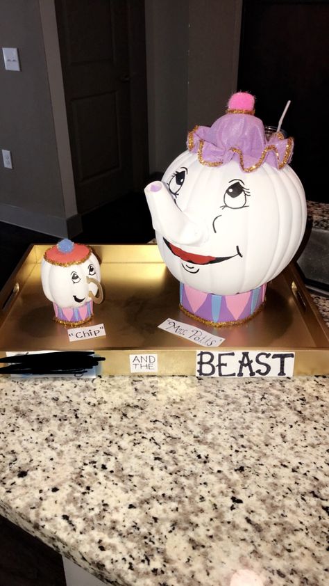 Mrs Potts Pumpkin Painting, Beauty And The Beast Painted Pumpkin, Mrs Potts Pumpkin, Beauty And The Beast Pumpkins, Princess Pumpkin Decorating, Beauty And The Beast Trunk Or Treat, No Carve Pumpkin Decorating Contest Winners, Barbie Pumpkin, Pumpkin Painting Contest