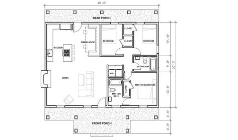 30 X 40 House Plans Open Floor, 40x30 House Plans, 40 X 40 House Plans, 2 Bedroom 2 Bath House Plans, Detailed Floor Plan, Four Bedroom House Plans, Floor Plan With Dimensions, Custom House Plans, Duck Farm