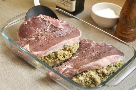 How to Cook Pre-Stuffed Pork Chops Cooking Stuffed Pork Chops, Dressing Stuffed Pork Chops, Stuffed Pork Chops Bone In, Boneless Stuffed Pork Chops, Bone In Pork Chops And Stuffing In The Oven, Stuffed Pork Chops Baked In Oven, Easy Stuffed Pork Chops, Baked Stuffed Pork Chops, Pork Chops Bone In