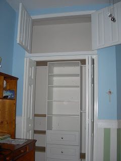 Extra storage space created above closet. Would be good for seasonal clothing or bedding. Or holiday decor. from The Tampa Handyman Space Above Closet, Storage Above Closet, Bedroom Closet Diy, Closet Storage Diy, Kids Closet Storage, Closet Redesign, Diy Closet Storage, Top Cabinets, Create Storage