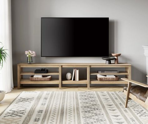 Wade Logan® Ariauna 94.5'' Media Console & Reviews | Wayfair 100 Inch Tv, Living Room Decor Simple, Room Decor Simple, Tv Stand Set, Wood Entertainment Center, Tv Entertainment Centers, Wood Tv Console, Simple Living Room Decor, Tv Stand Designs