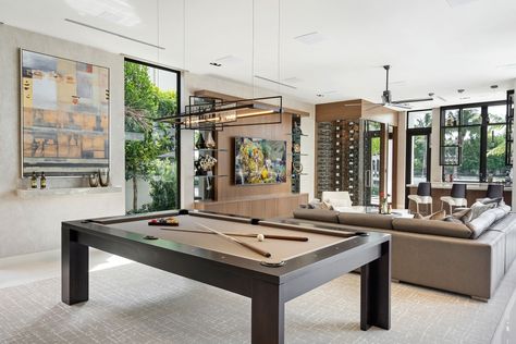 Mindful Minimalism - P&H Interiors Contemporary Family Room, Pool Table Room, Sala Grande, Billiard Room, Rec Room, Entertainment Room, Wine Room, Pool Table, Luxury Interior Design