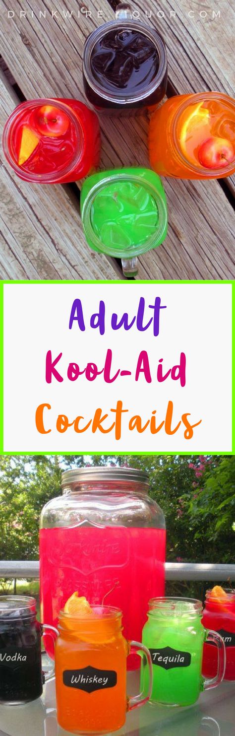 Relive your favorite childhood memories of summer with these adults-only Kool Aid cocktail recipes. Mix your favorite flavors with rum, tequila, whiskey, vodka or even make shots!   #nostalgia #summer #KoolAid #cocktail #recipe #rum #tequila #whiskey #vodka Koolaid Cocktails, Taaka Vodka Recipes, Tailgate Drinks, Low Alcohol Drinks, Fun Drinks Alcohol, Homemade Liquor, Vodka Recipes, Rum Cocktails, Rum Drinks