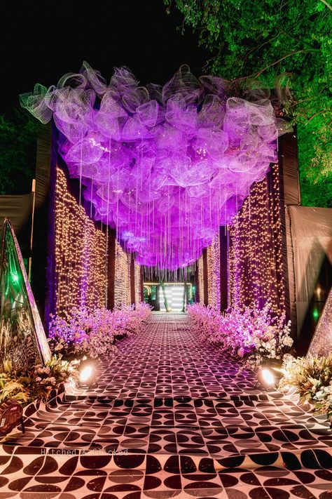 Photo from Vidhi and Deep Wedding Wedding Walkway Indoor, Sangeet Pathway Decor, Sangeet Entrance Decor, Sangeet Setup, Entrance Decor Wedding, Wedding Pathway, Passage Decor, Wedding Walkway, Small Wedding Decor