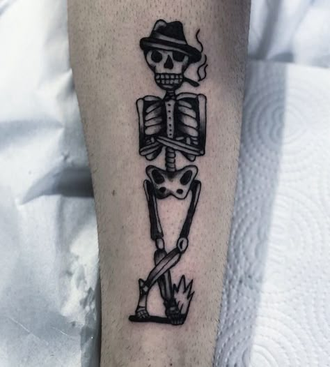 Small Dope Tattoos, Jack Tattoo, Shin Tattoo, Skeleton Tattoo, Torso Tattoos, Traditional Style Tattoo, Snake Tattoo Design, Skeleton Tattoos, Hand Tattoos For Women