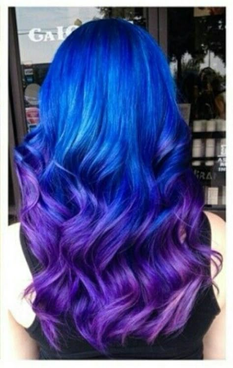 Blue and purple ombre hair Blue And Purple Ombre Hair, Blue And Purple Hair, Purple Ombre Hair, Blue Ombre Hair, Vivid Hair Color, Cute Hair Colors, Bright Hair Colors, Colourful Hair, Hair Dye Ideas