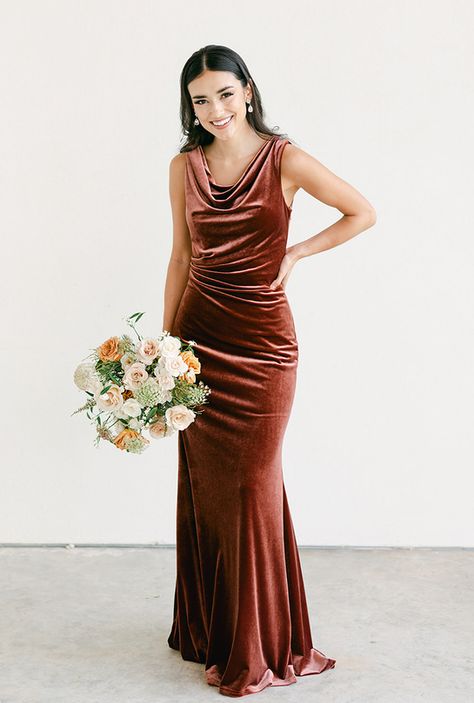 Brown Bridesmaid Dresses, Velvet Bridesmaid, Wedding Parties Colors, Velvet Bridesmaid Dresses, Bridesmaid Dress Colors, Bridesmaids Dress, Satin Color, Wholesale Dress, Wedding Looks