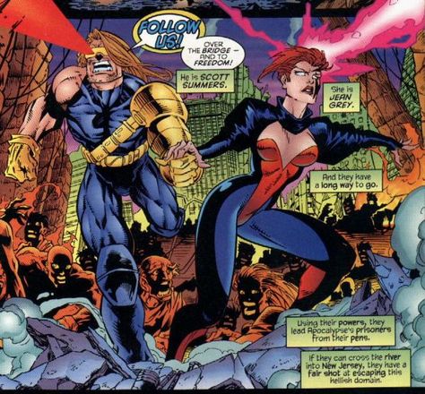 from the original Age of Apocalypse .... Cyclops and Jean Grey #AoA #CyclopsandJeanGrey Grey Spiderman, Cyclops And Jean Grey, Apocalypse Costume, Marvel Jean Grey, Age Of Apocalypse, Spiderman Comic Art, Scott Summers, Marvel Girl, Marvel Xmen