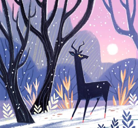 Snow is coming on Behance Forest Animals Illustration, Snow Illustration, Brazil Art, Angel Illustration, Art For Children, Folk Illustration, Wood Illustration, Painting Colors, Artwork Inspiration