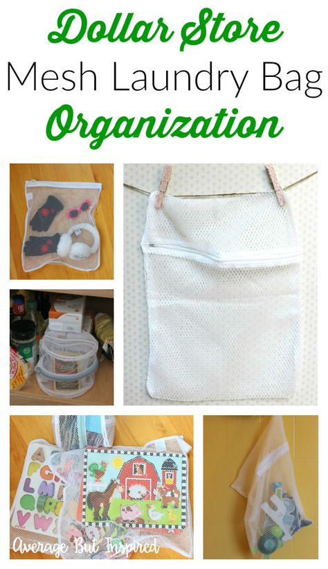 Mesh laundry bags from the dollar store are a GREAT organization tool! This post gives you lots of ideas on how to use mesh laundry bags to get organized! Bag Organization Ideas, School Bag Storage, Dollar Store Diy Organization, Mesh Bags, Laundry Bags, Organization And Storage, Mesh Laundry Bags, Preschool Ideas, Dollar Store Crafts