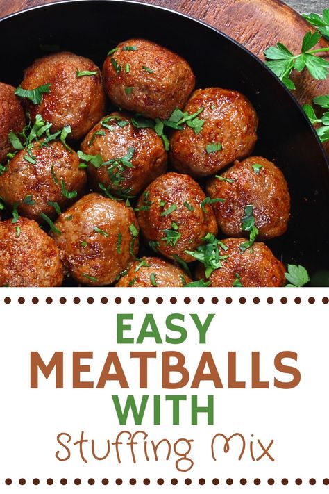 Meatballs Made With Stove Top Stuffing, Stuffing Meatballs Stovetop, Meatballs With Stovetop Stuffing, Sausage Stuffing Meatballs, Stovetop Stuffing Meatballs, Stove Top Stuffing Meatballs, Stove Top Stuffing Meatballs Recipe, Easy Meatball Appetizer Recipes, Stove Top Meatballs