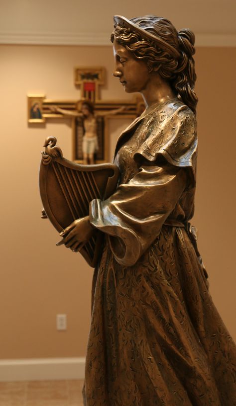 Saint Cecilia Virgin and Martyr // Statue in the St Cecilia Motherhouse, Nashville TN. // photo: Lawrence OP Female Saints, Saint Cecilia, St Cecilia, Santa Cecilia, Biblical Art, Catholic Art, Nashville Tn, A Rose, The Earth