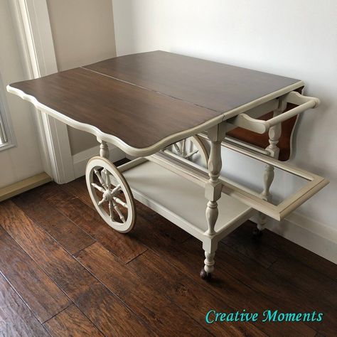 Wood Tea Cart Makeover, Refurbished Tea Cart, Vintage Tea Cart Makeover, Tea Cart Decor, Tea Cart Ideas, Tea Cart Makeover, Renewed Furniture, Antique Tea Cart, Tea Carts