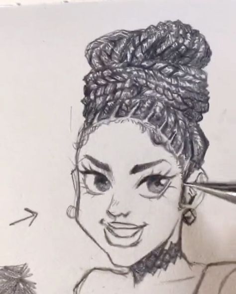 Drawing Box Braids, How To Draw Box Braids, How To Draw Braids Black, Draw Box Braids, Box Braids Drawing, Drawing Braids, Braids Drawing, Drawing Tuts, How To Draw Braids