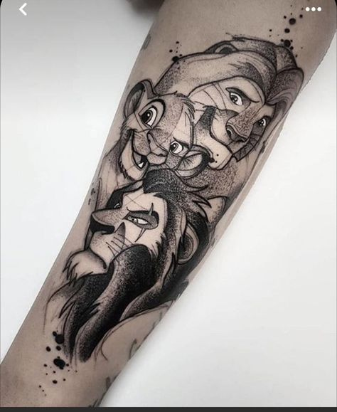 Zombie Cakes, Hakuna Matata Tattoo, Disney Inspired Tattoos, Disney Sleeve Tattoos, Lion King Tattoo, Disney Sleeve, Lion Tattoo Sleeves, King Tattoos, Full Arm Tattoos