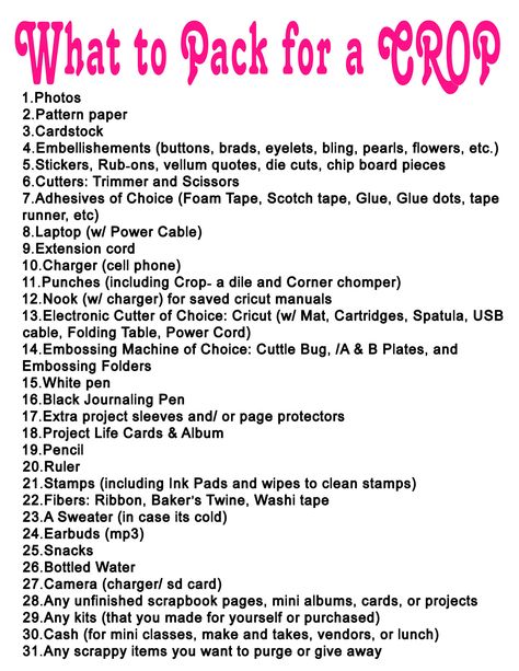 Scrapbooking Crop Packing List, Scrapbook Crop Packing, Scrapbook Retreat Packing, Scrapbooking Crop, Scrapbook Retreat, Crop Ideas, Scrapbook Tips, Scrapbooking Tips, Scrapbooking Retreats