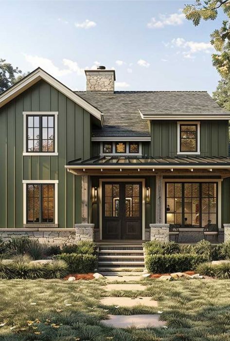 Lake Cabin Exterior Colors, Lake House Exterior Paint Colors, Single Story Modern Farmhouse, Rustic Exterior House Colors, Manufactured Home Exterior, Lakehouse Exterior, Modern Farmhouse Exterior Colors, Lake Aesthetics, Farmhouse Exterior Colors